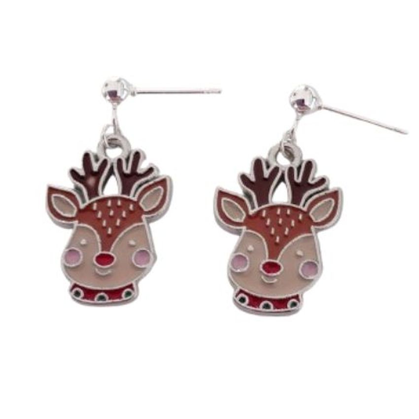 Sterling Silver Drop Reindeer Earrings