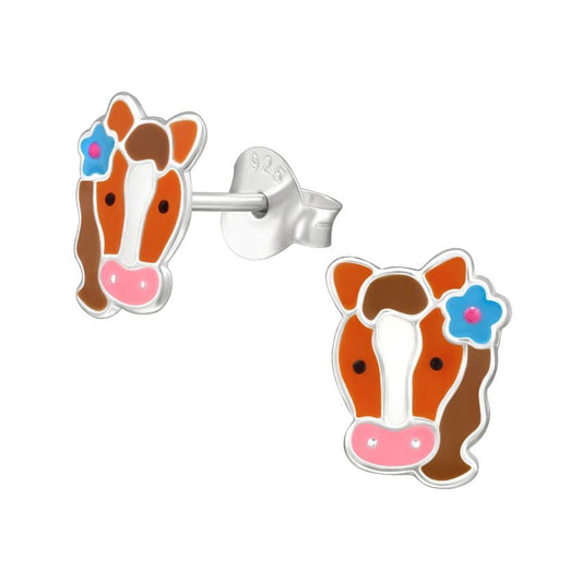 Sterling Silver Enamel Horse Head Stud Earrings