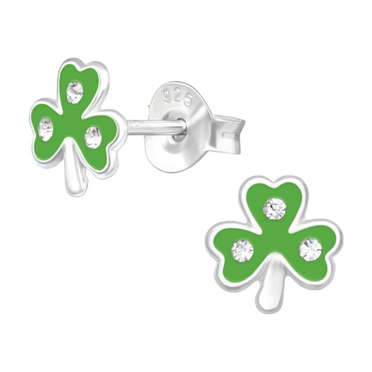 Sterling Silver Green Shamrock Stud Earrings