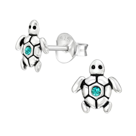 Sterling Silver Kids Blue Turtle Earrings