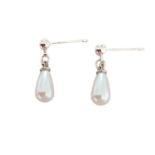 Sterling Silver Kids Drop Pearl Earrings