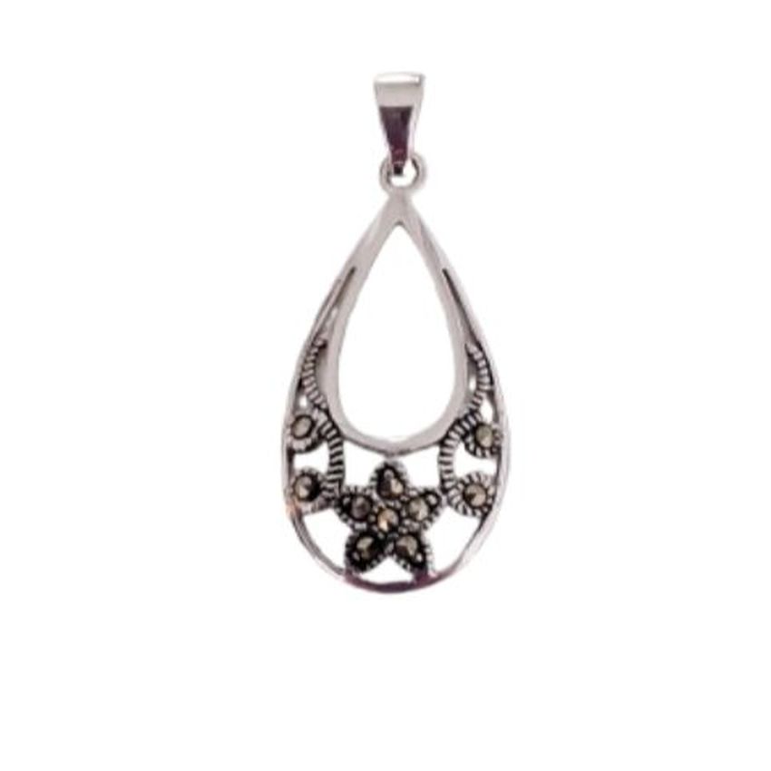 Sterling Silver Marcasite Drop Necklace