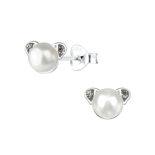 Sterling Silver Pearl Teddy Earrings