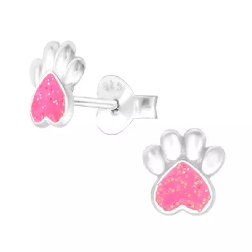 Sterling Silver Pink Dog Paw Earrings