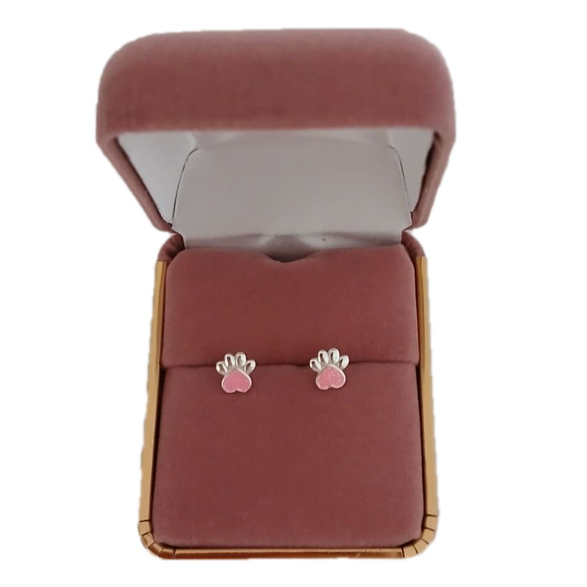 Sterling Silver Pink Dog Paw Earrings(2)