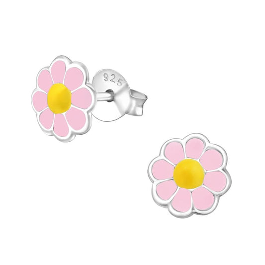 Sterling Silver Pink Flower Earrings