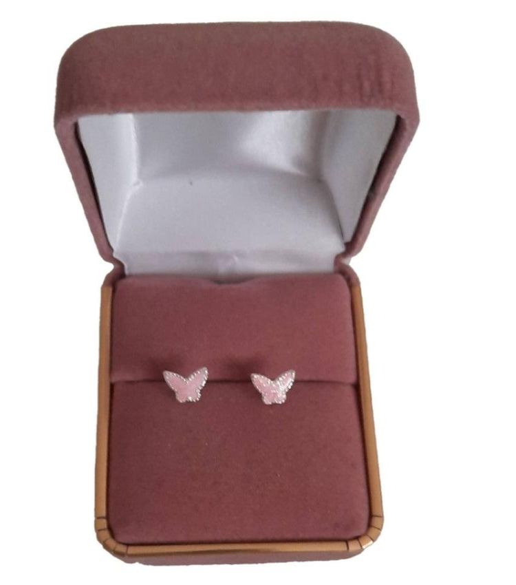 Sterling Silver Pink Glitter Butterfly Earrings(2)