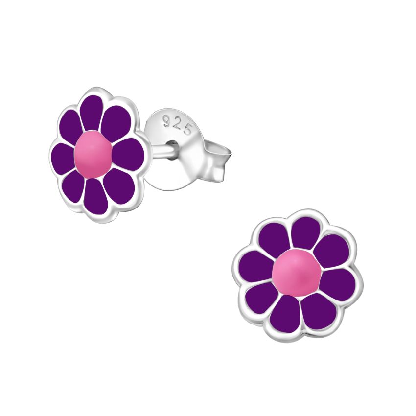 Sterling Silver Purple Flower Earrings