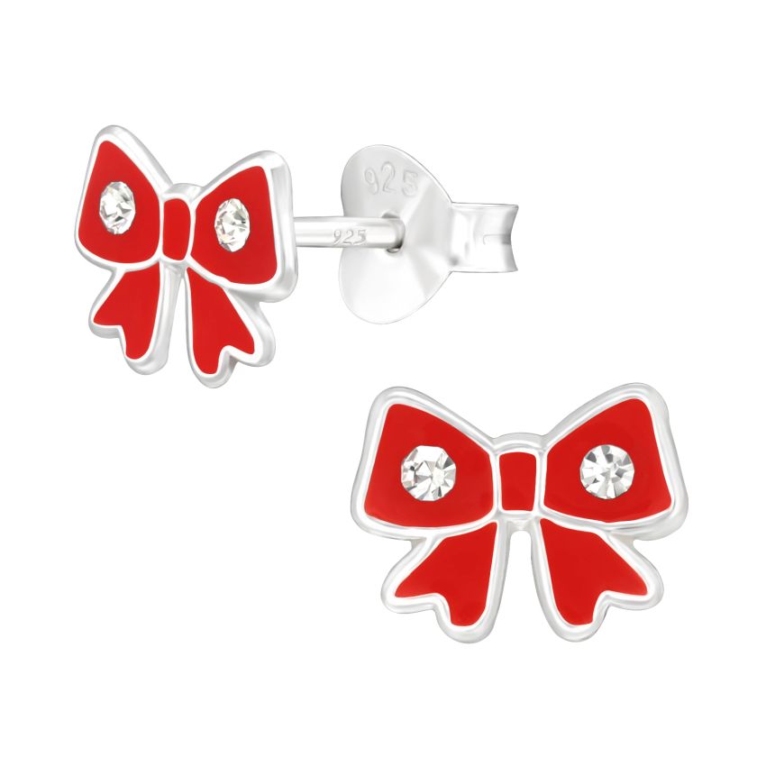 Sterling Silver Red Bow Kids Earrings