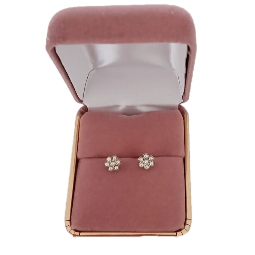 Sterling Silver Small Pearl Bead Flower Earrings(2)