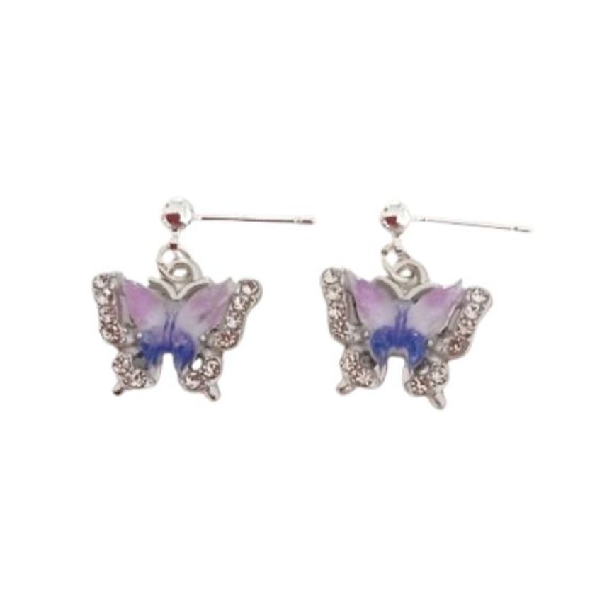Sterling Silver Stem Crystal Butterfly Earrings