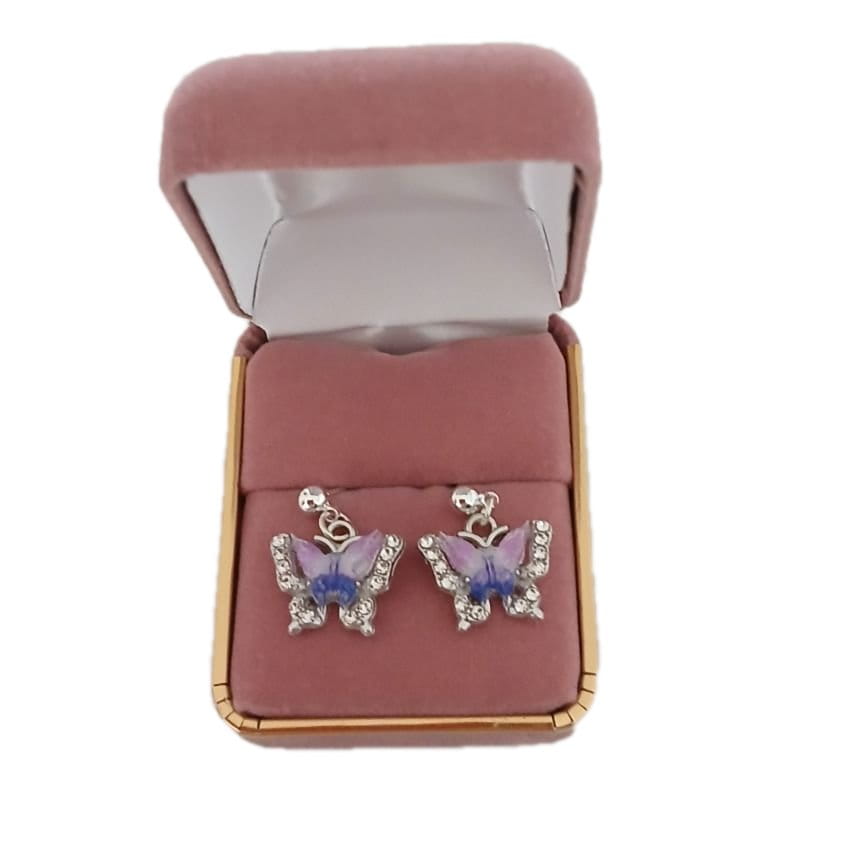 Sterling Silver Stem Crystal Butterfly Earrings(2)