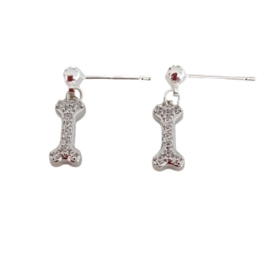 Sterling Silver Stem Diamante Bone Earrings