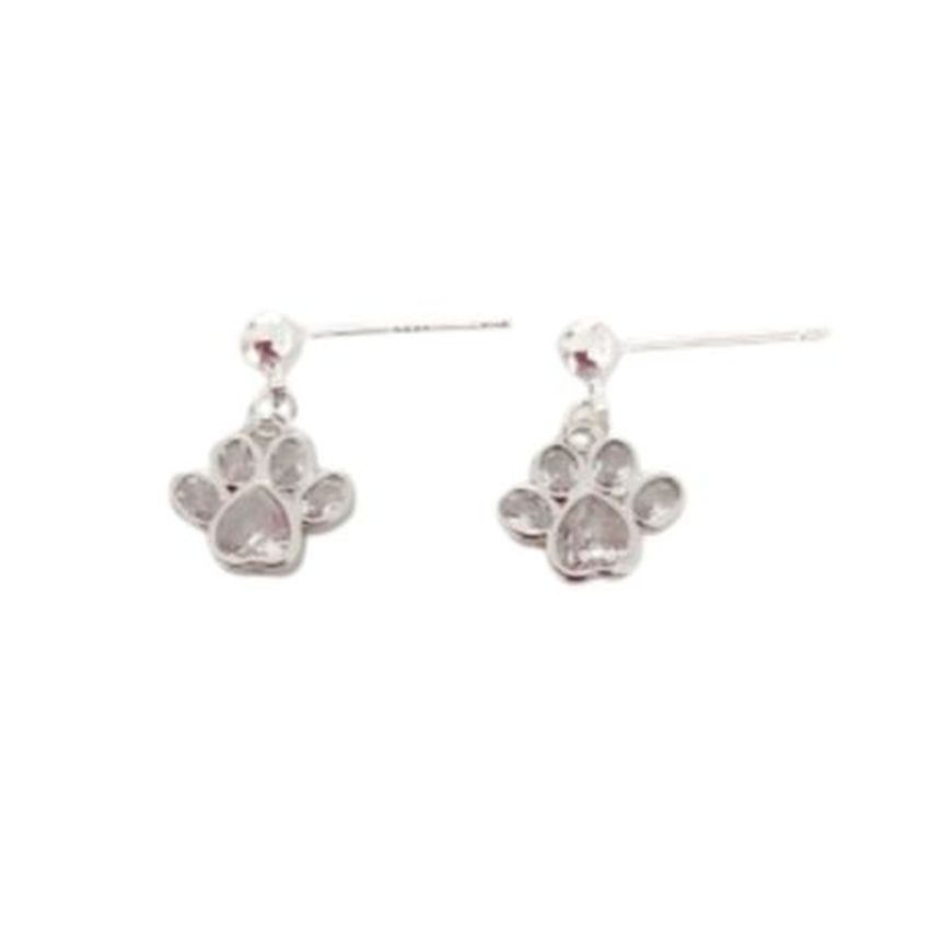 Sterling Silver Stem Diamante Paw Earrings
