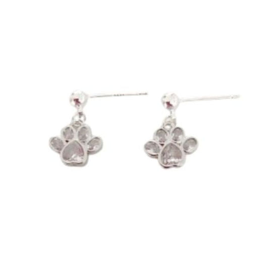 Sterling Silver Stem Diamante Paw Earrings