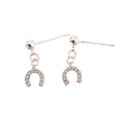 Sterling Silver Stem Horseshoe Drop Earrings