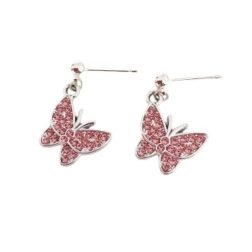 Sterling Silver Stem Pink Butterfly Earrings