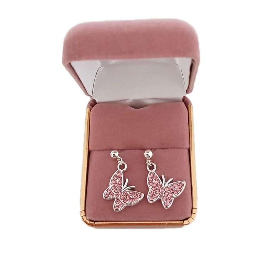Sterling Silver Stem Pink Butterfly Earrings(2)