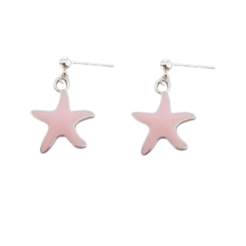 Sterling Silver Stem Starfish Charm Earrings
