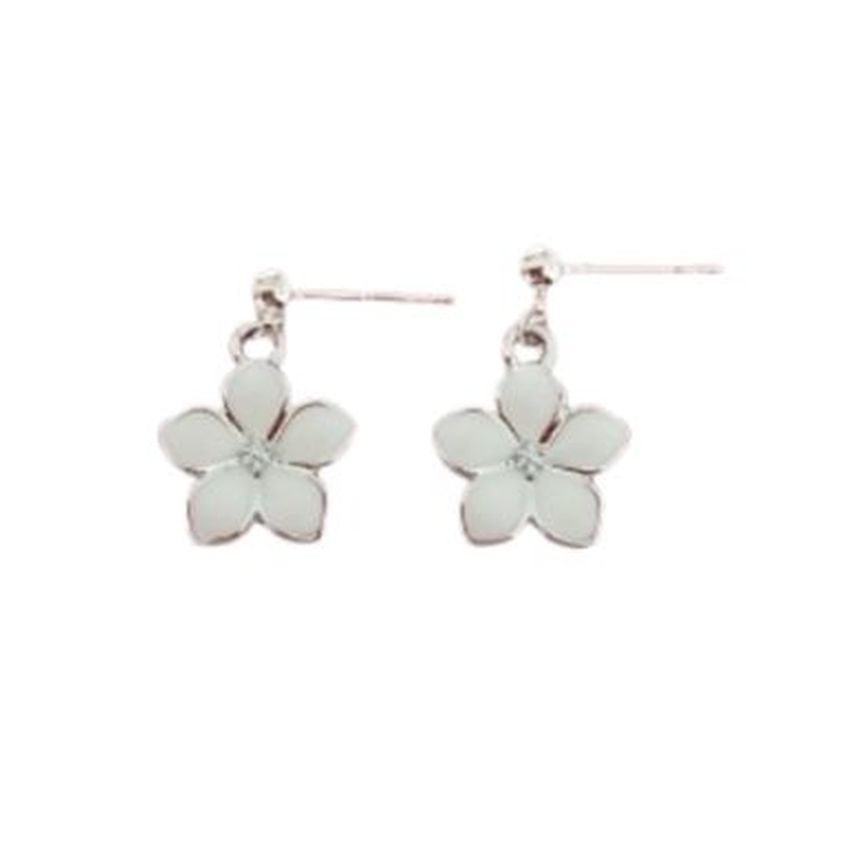Sterling Silver Stem White Flower Earrings