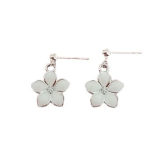 Sterling Silver Stem White Flower Earrings