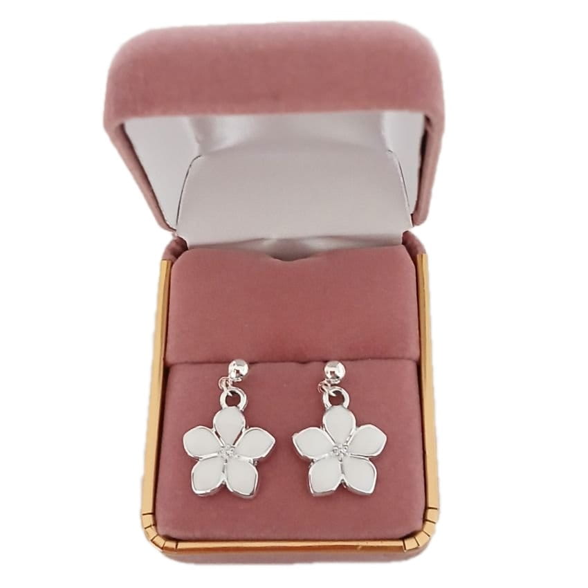 Sterling Silver Stem White Flower Earrings(2)