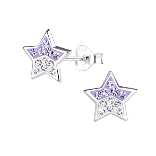 Sterling Silver Striped Star Earrings
