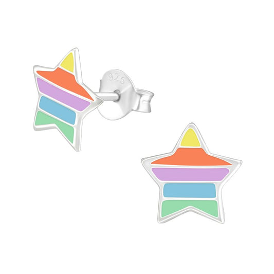 Sterling Silver Striped Star Earrings