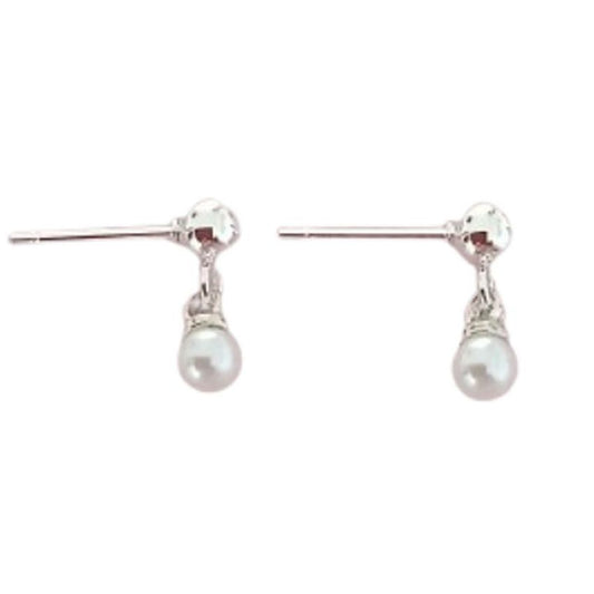 Sterling Silver Tiny Pearl Communion Earrings