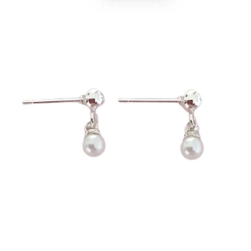 Sterling Silver Tiny Pearl Communion Earrings