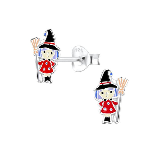 Sterling Silver Witch And Broom Earrings