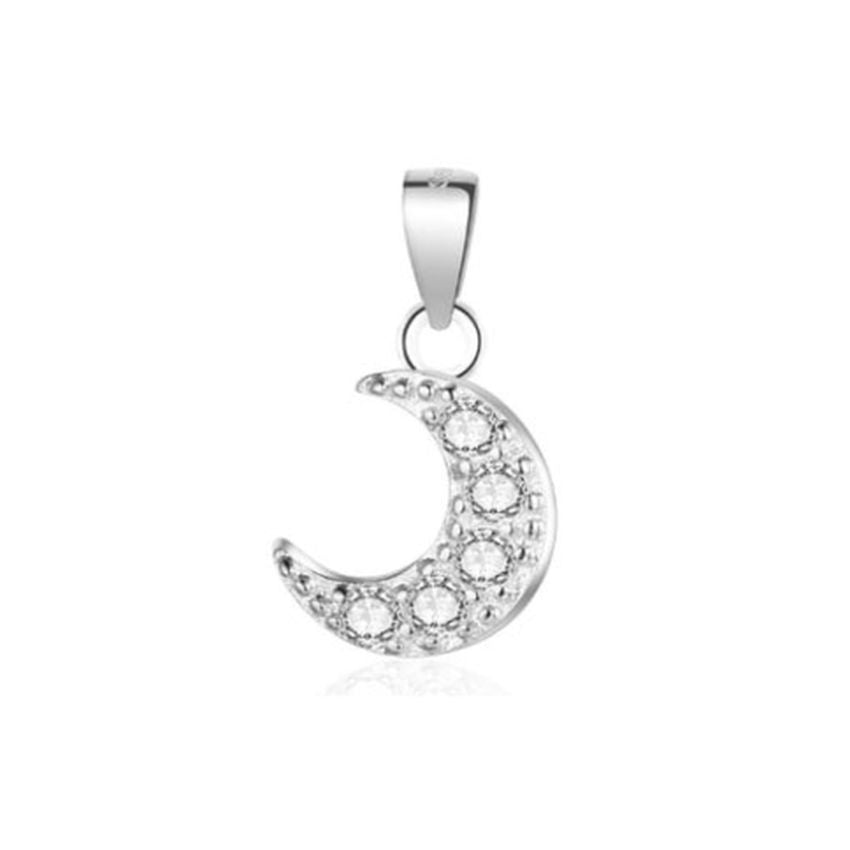 Sterling Silver With Cubic Zirconia Half Moon Pendant