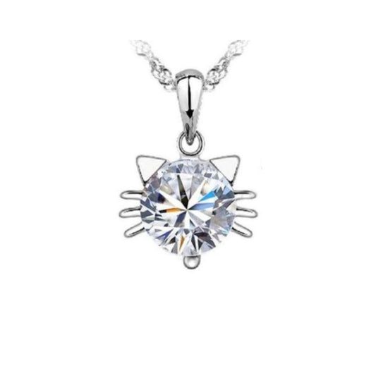 Sterling Silver Cubic Zirconia Cat Face Necklace