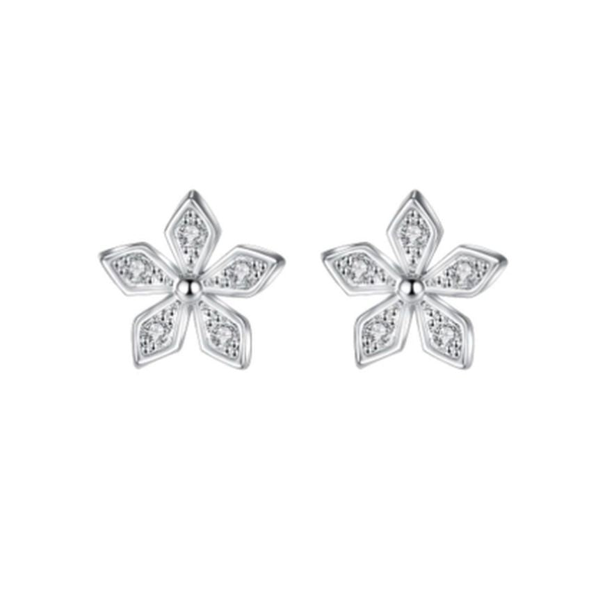 Sterling Silver Cubic Zirconia Small Petal Flower Earrings