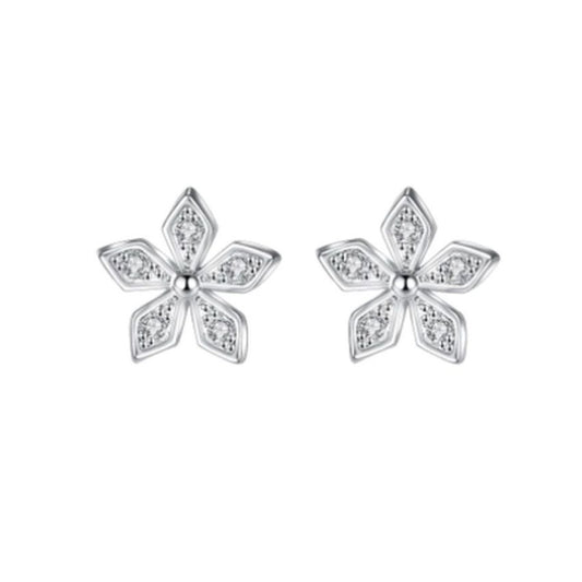 Sterling Silver Cubic Zirconia Small Petal Flower Earrings