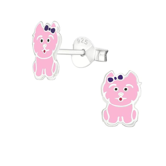 Sterling Silver Pink Puppy Stud Earrings