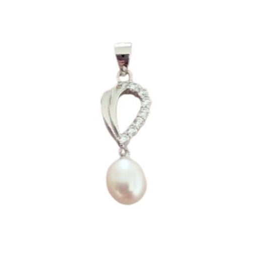 Sterling Silver And Pearl Pendant with a Cubic Zirconia Stone Drop