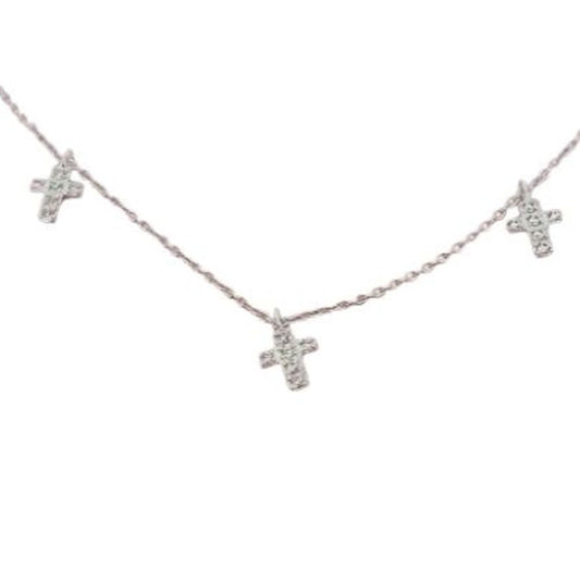 Sterling Silver Diamante Cross Set Necklace