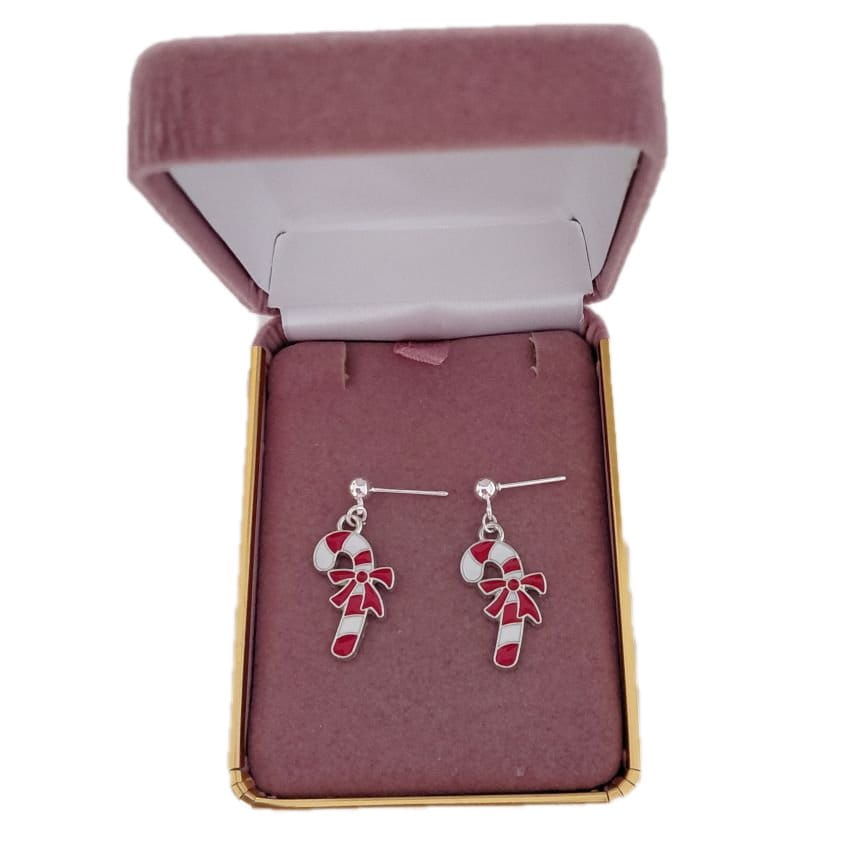Sterling Silver Drop Candy Cane Earrings