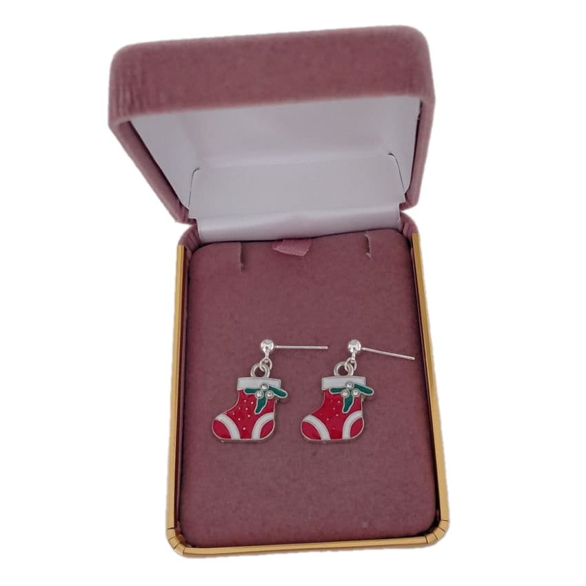 Sterling Silver Drop Christmas Stockings Earrings