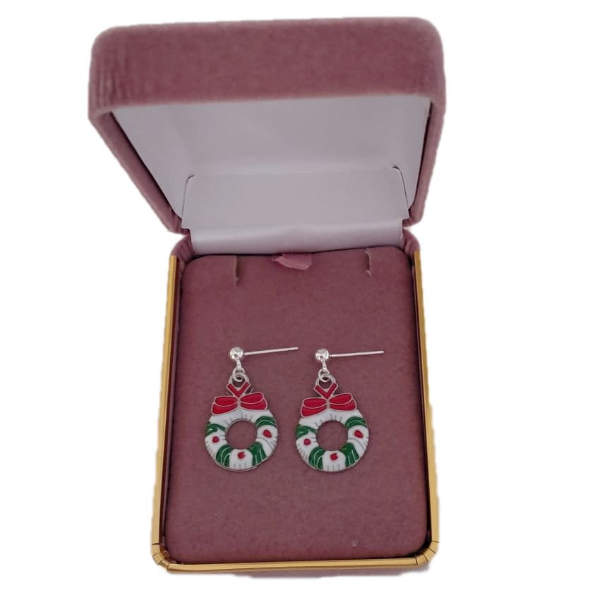 Sterling Silver Drop Christmas Wreath Earrings(2)