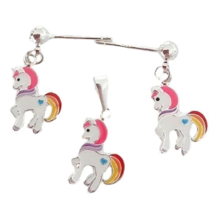 Sterling Silver Pretty Unicorn Childs Matching Jewellery Set