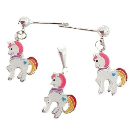 Sterling Silver Pretty Unicorn Childs Matching Jewellery Set