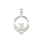 Sterling Silver Traditional Cubic Zirconia Set Claddagh Pendant