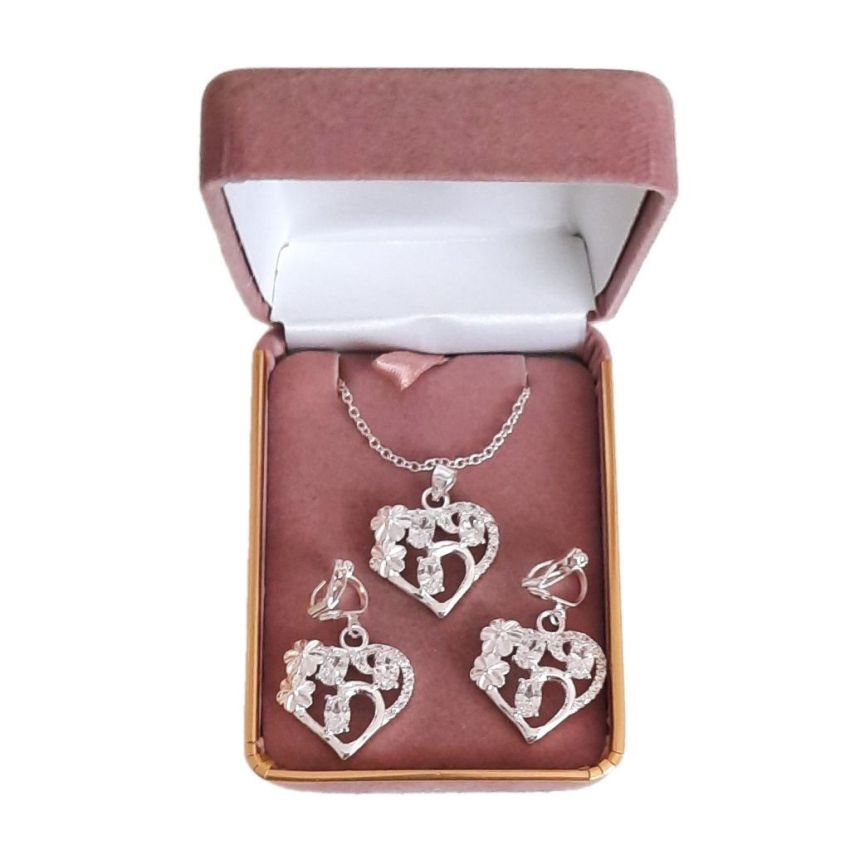 Stone Set Heart Clip On Earring Set(2)