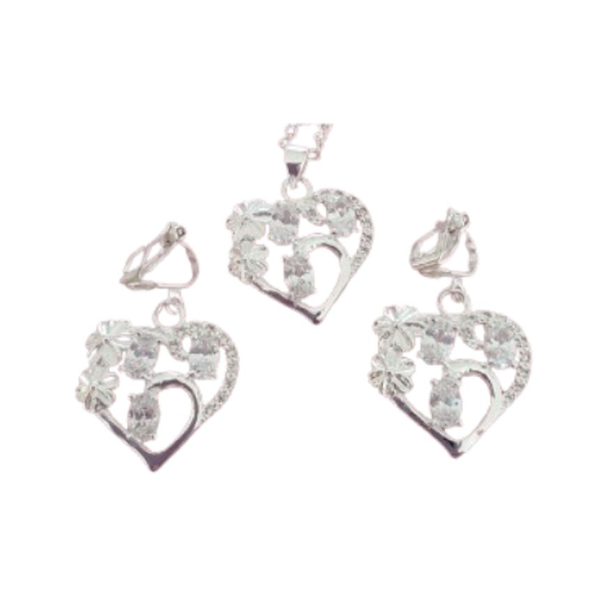 Stone Set Heart Clip On Earring Set