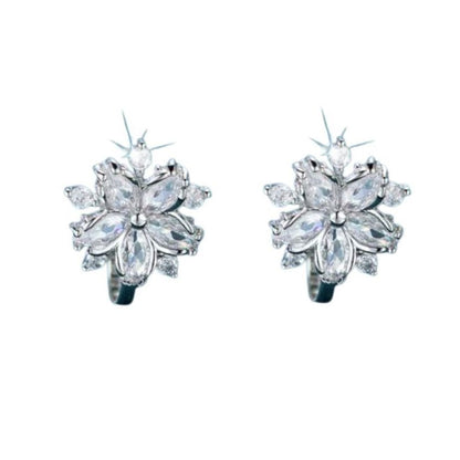 Stud Clip On Earrings With CZ Flower