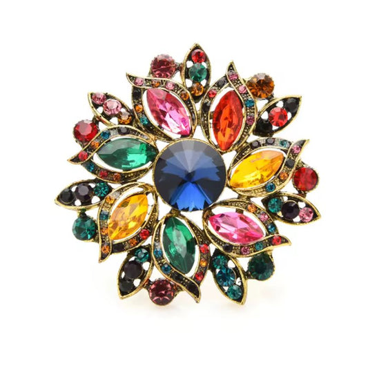 Stunning Indian Design Multi Coloured Crystal Treasure Brooch