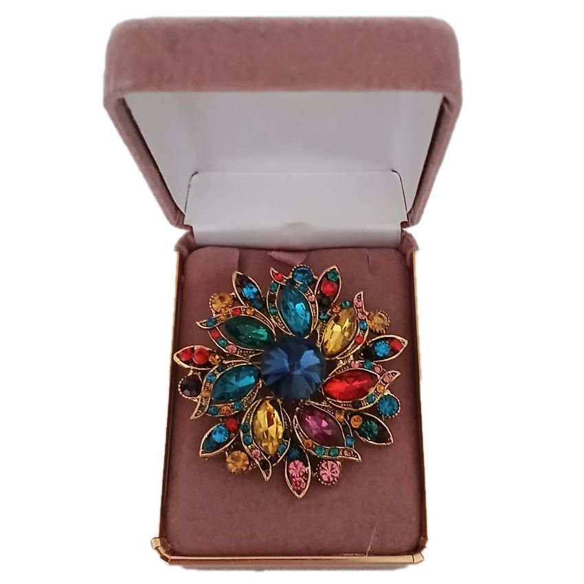 Stunning Indian Design Multi Coloured Crystal Treasure Brooch(2)