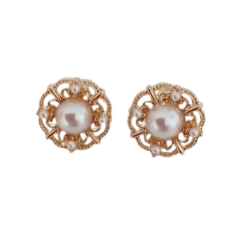 Stunning Pearl And Diamante Round Clip On Earrings